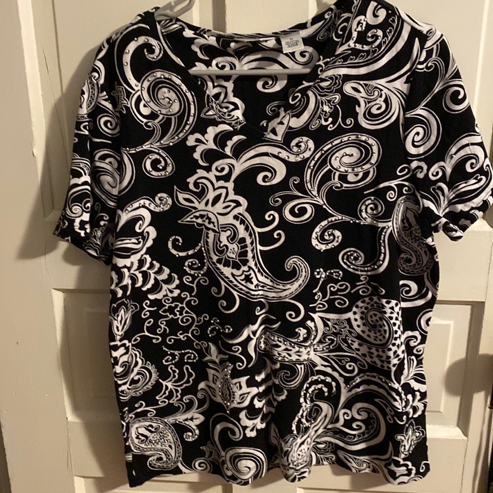 Laura Ashley black / white beaded top. Gently used, few beads missing.
